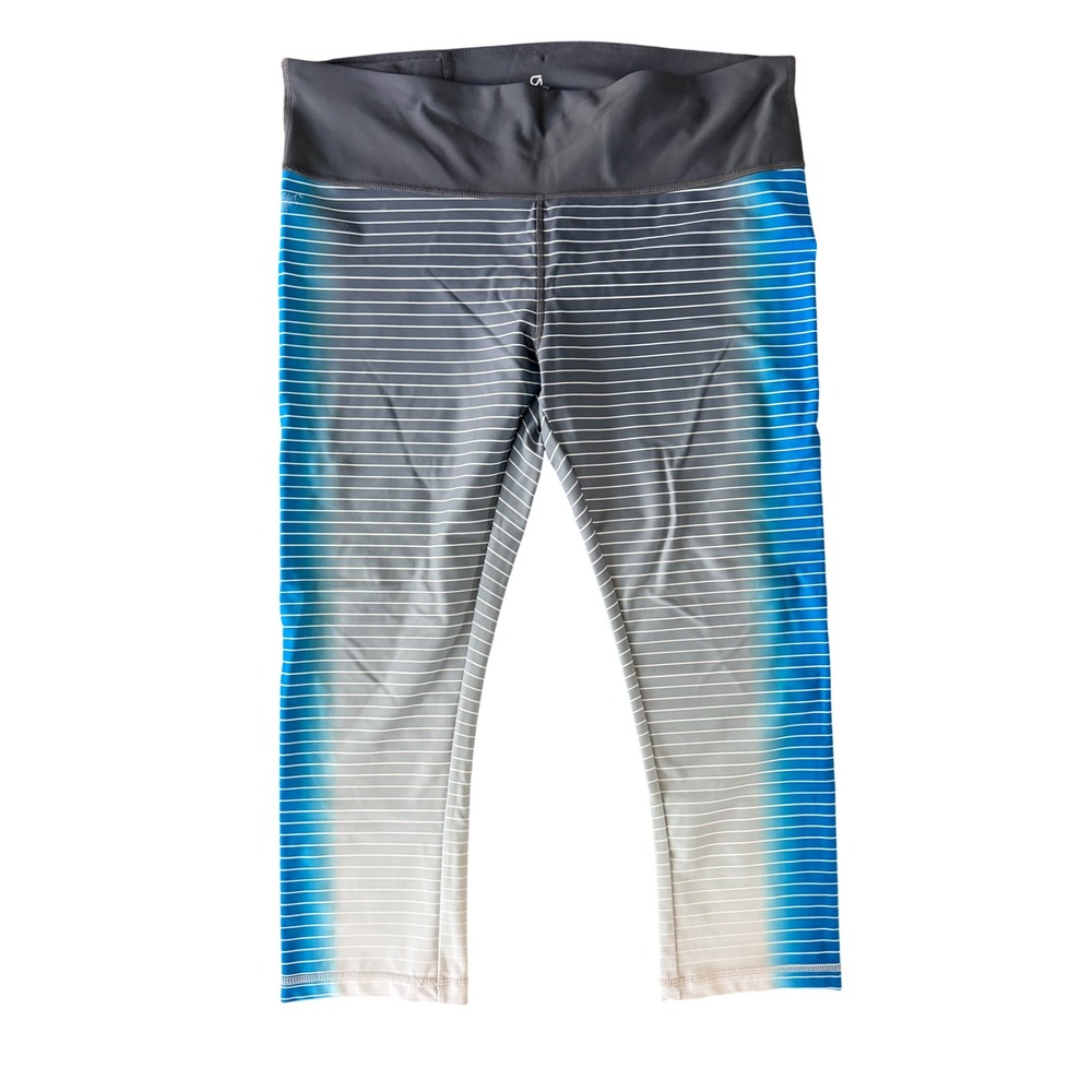 Gap Fit Women's L Gfast Gray Blue White Stripe Crop Leggings | SKU 1094